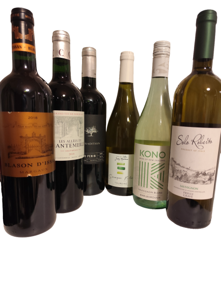 Collection of wine bottles with various labels on a white background